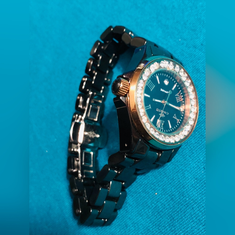 (898)Vintage Oniss Paris Women's ON815-LRG BLK Lario Ceramic Collection Swiss - Picture 8 of 14